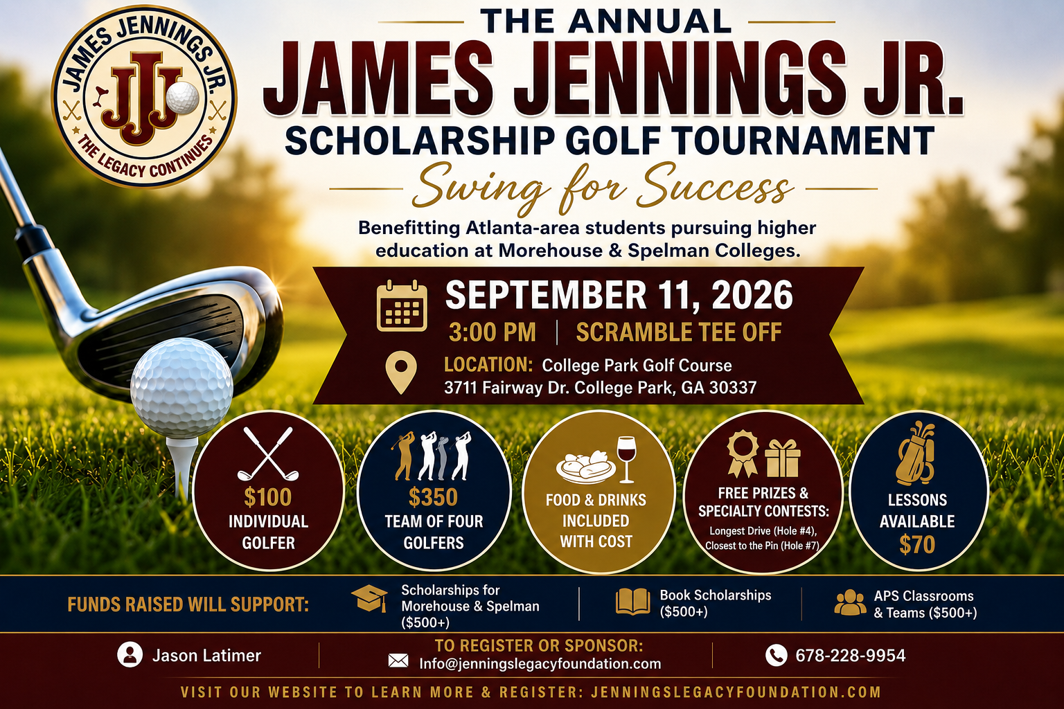 Annual James Jennings Jr. Scholarship Golf Tournament — September 11, 2026 flyer